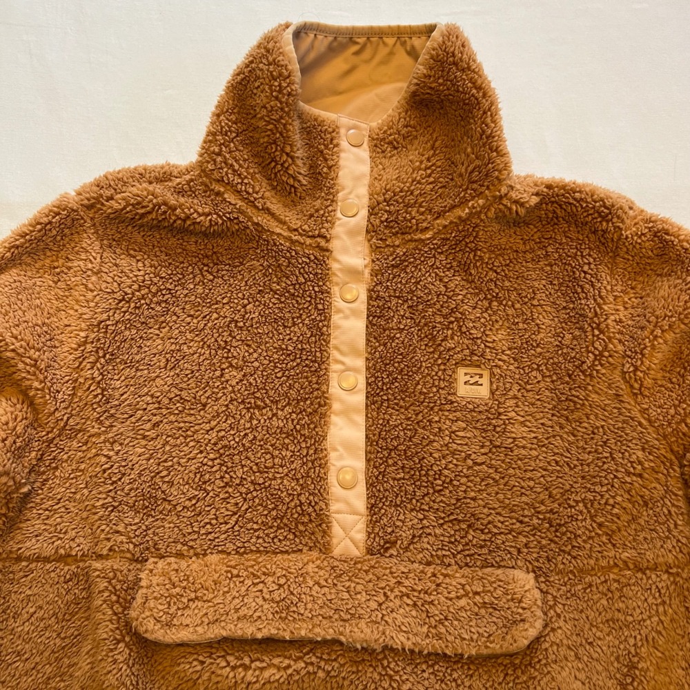 Billabong Camel Brown Gorpcore Sherpa Teddy Fleece Cozy Pullover Jacket Size XL - Picture 4 of 10